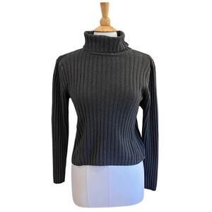 Jamie Scott Charcoal Gray Ribbed Knit Turtleneck Sweater, Minimalist, 90s M